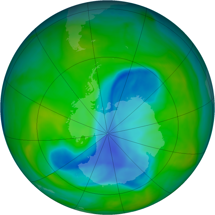Antarctic ozone map for 04 December 2005